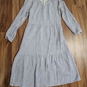 beachlunchlounge Blue and White Striped Long Sleeve Dress Size Small
